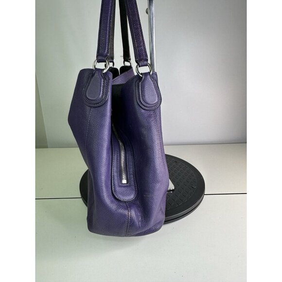 Vtg Coach Turnlock Edie Dark Purple Pebble Leather Shoulder Bag - Picture 7 of 16